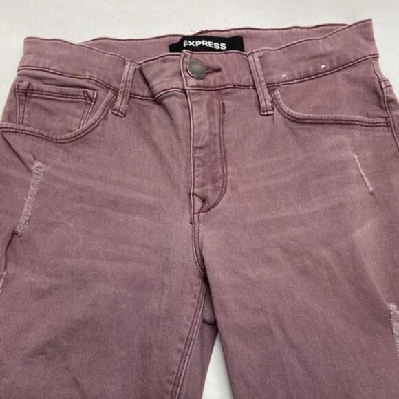 Express Jeans Women's 0R Mid-Rise Ankle Leggings Dusty Purple Raw Hem Distressed - Picture 11 of 11